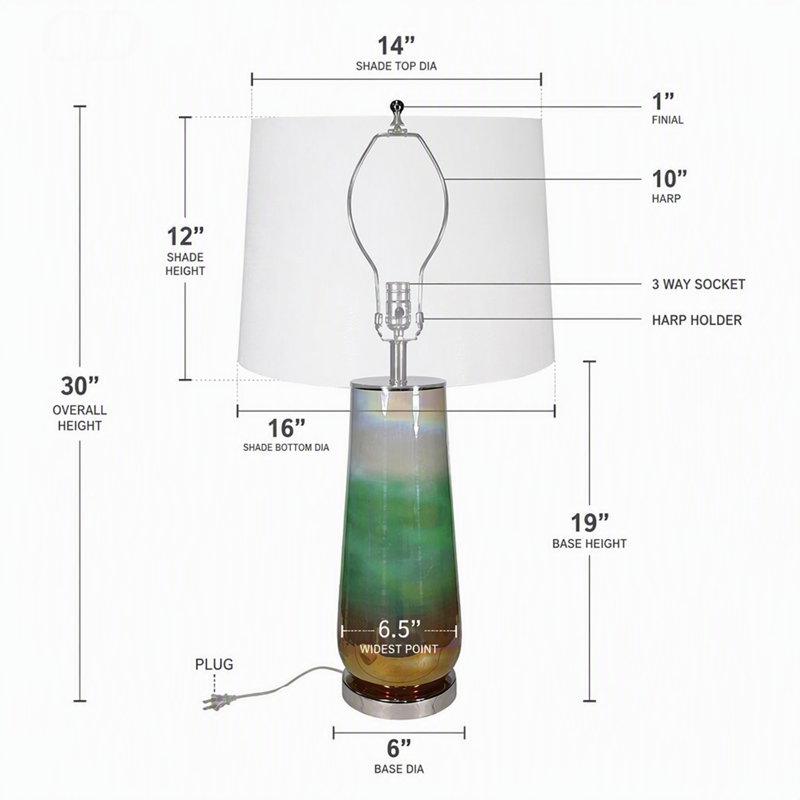 D16x30" Table Lamp with Glass Construction