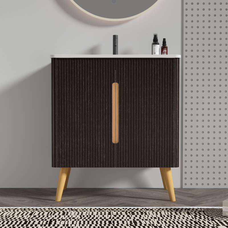 Meuble-lavabo autoportant 30 po Quincy avec texture rayée et portes à fermeture en douceur