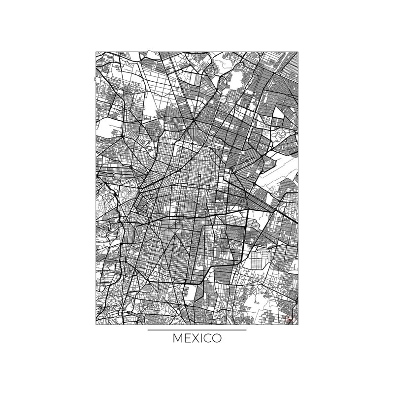 Mexico Minimal Urban Blueprint Map 1 Piece Wrapped Canvas Wall Art, 30.48 cm H x 45.72 cm W