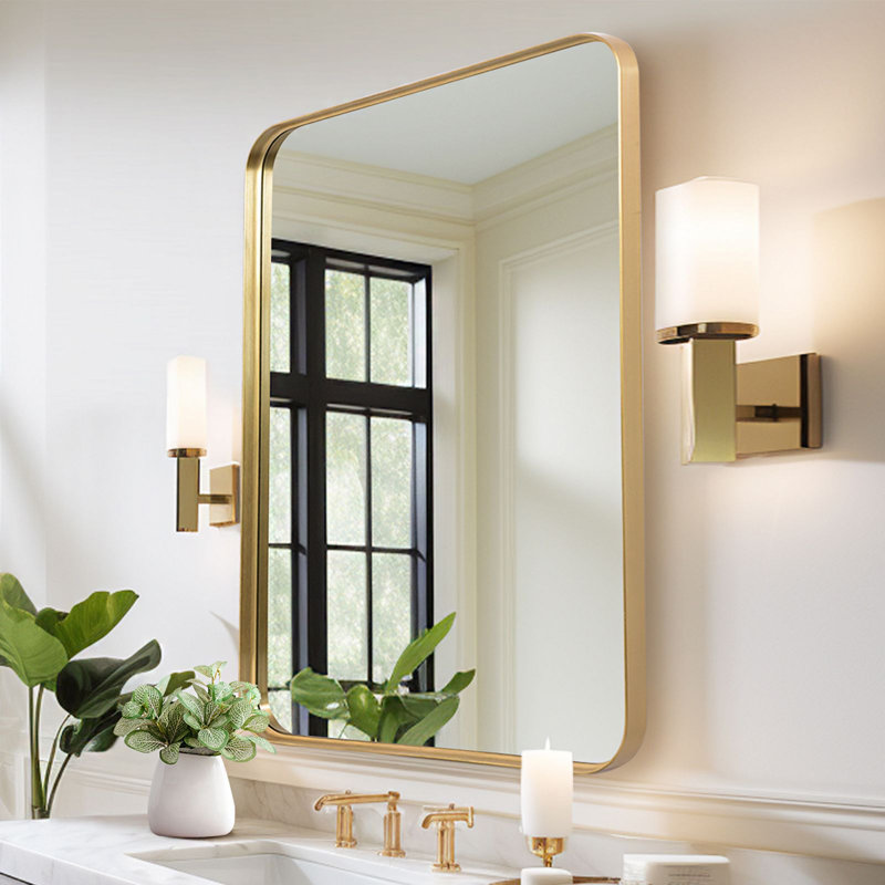 Rectangle Wall Mirror, 75cm H x 50cm W, Gold