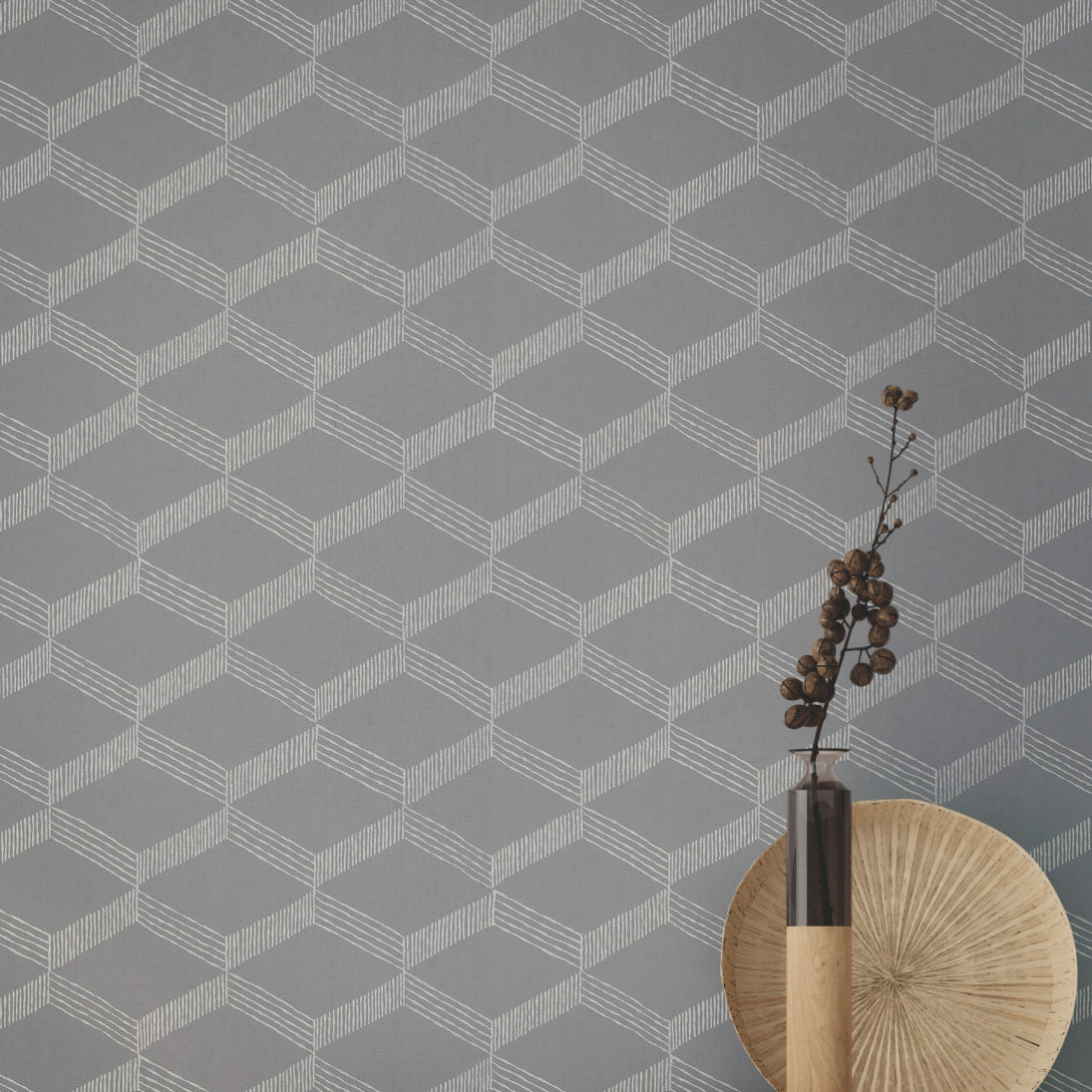Aislin Mid-Century Geometric Wallpaper, Gray/White