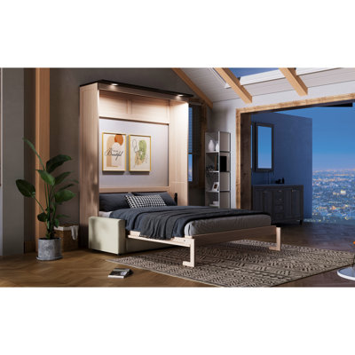Queen Size Bed With Beige And Led Lighting, Transforms Guest Areas Into Comfortable Spaces, Linen Design Led, Space - Saving For Multi Use Apartments, Base