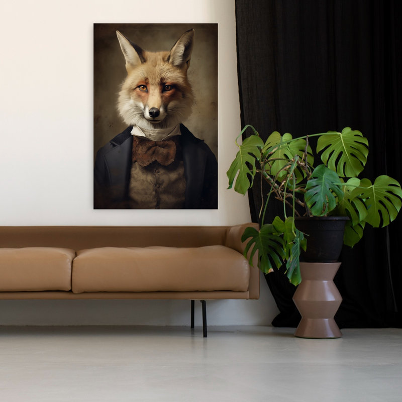 Art contemporain rétro, forêt de renard rétro, H 48 po x l 32 po