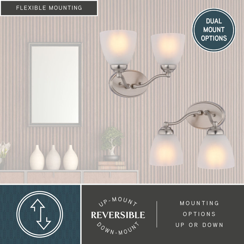 Koepp Traditional Bathroom Vanity Lighting Fixture, Bell Glass Shade, Dimmable, LED Compatible, Reversible Over The Mirror Mounted Steel Wall Sconce