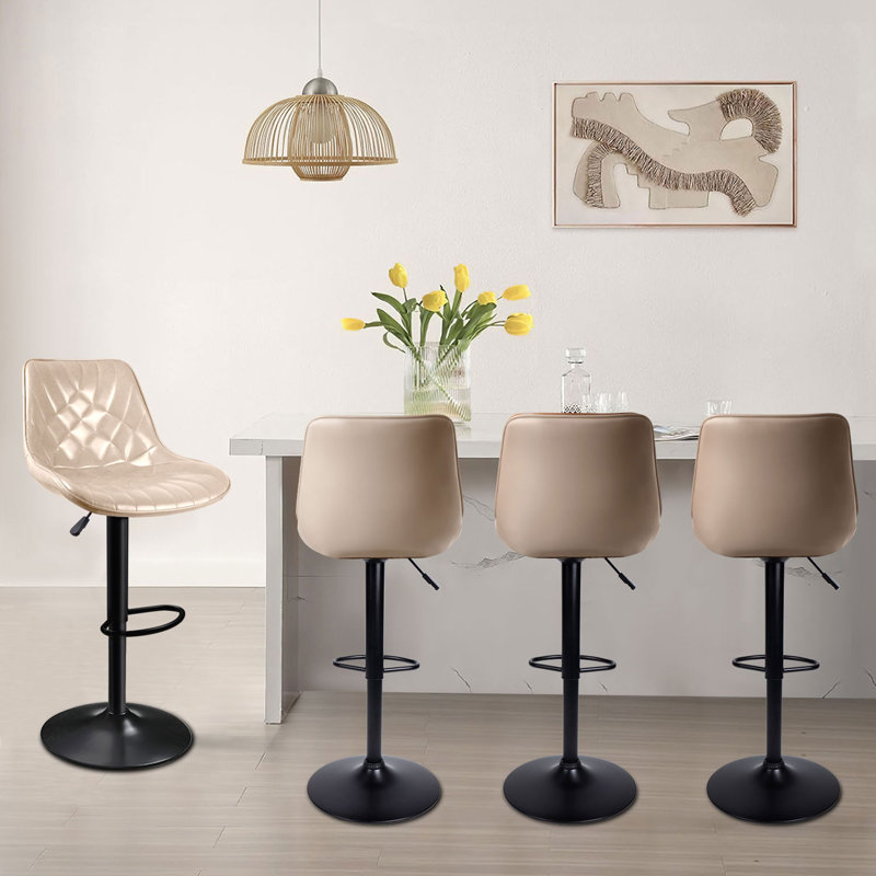 Ensemble de 2 tabourets de bar réglables et pivotants avec dossier et repose-pieds Halima, Beige, 4