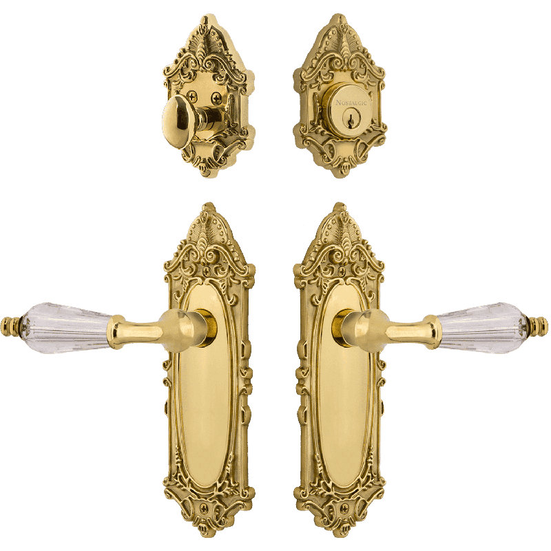 Nostalgic Warehouse Victorian Entry Set with Parlour Crystal Lever, Polished Brass, 2.375