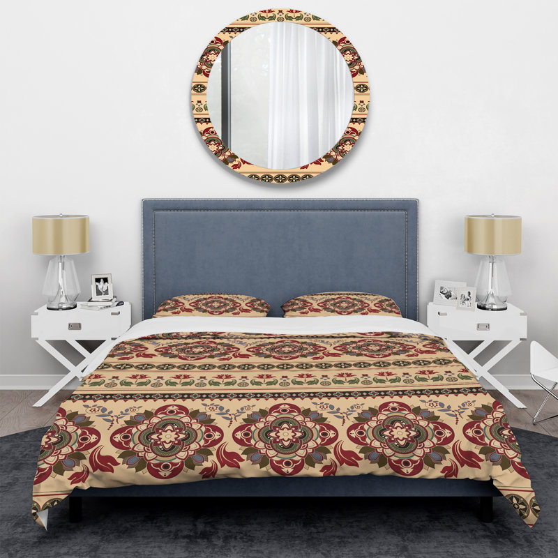 Ensemble de housse de couette en microfibre brun / crème 3 pièces, Housse de couette double + 2 taies décoratives st