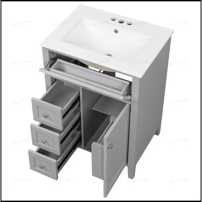 Meuble-lavabo à tablettes réglables avec lavabo