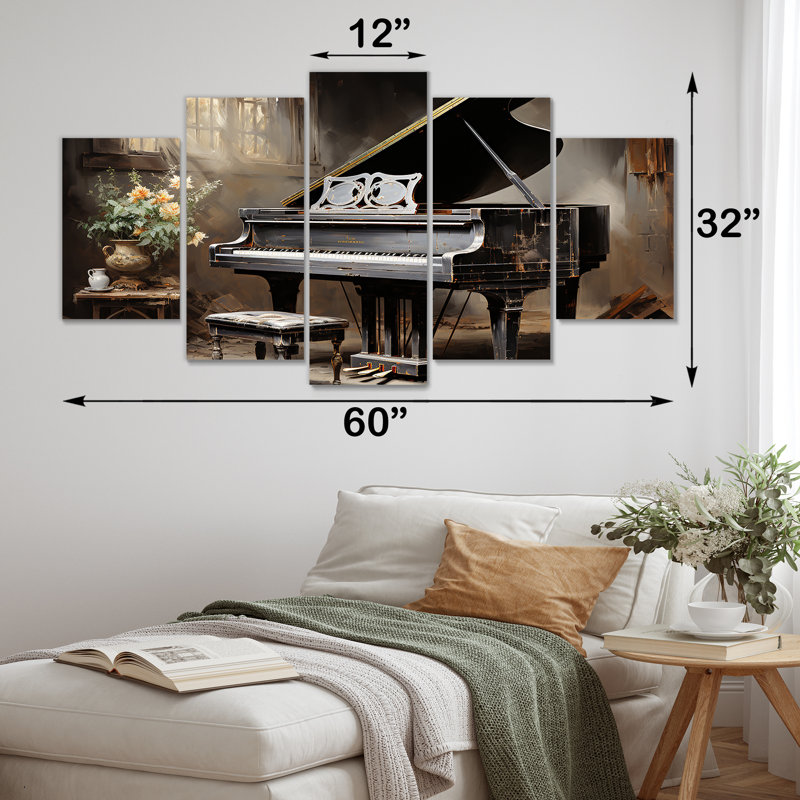 Minimalisme, piano à queue, mélodie III - musique, piano, ensemble d'art mural