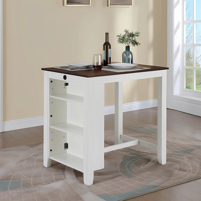 Petite table de salle à manger à hauteur de comptoir de 36 po avec ports de chargement USB et tablettes, blanc