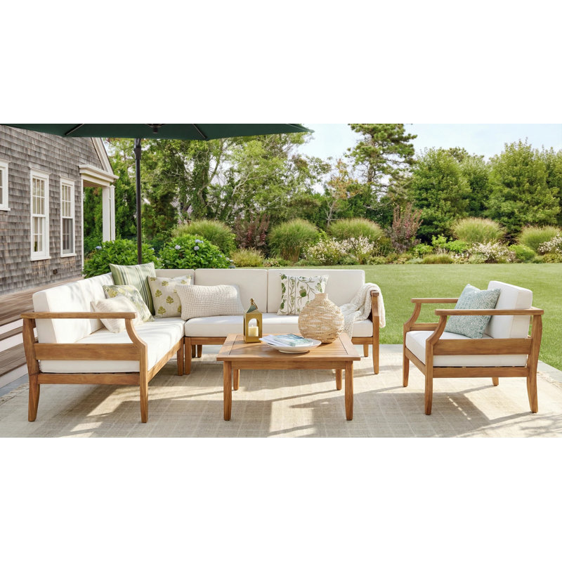Trishul Acacia 5 - Person Modular Patio Conversation Set with Cushions, Beige