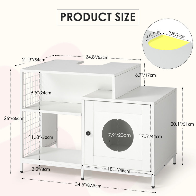 Armoire pour bac à litière pour salle de bain, blanc avec cloison et rangement pour grands chats, sous le lavabo, armoire de bain en panneau de particules P2, espace de séparation de la maison, lavabo,