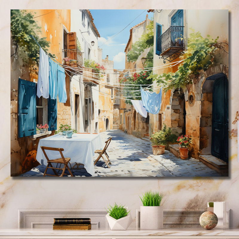 Jour de lessive en Italie I - Art mural, Toile tendue, H 12 po x l 20 po x P 1 po