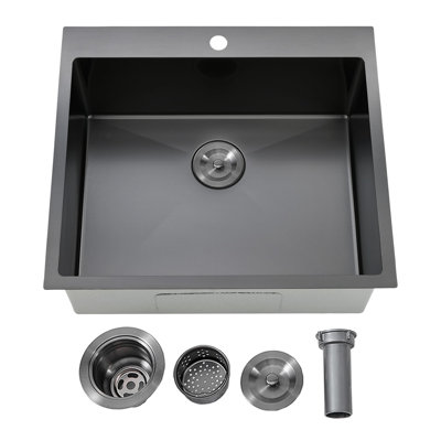  25-inch L Drop-In 16 Gauge Single Bowl Stainless Steel Kitchen Sink with Accessories