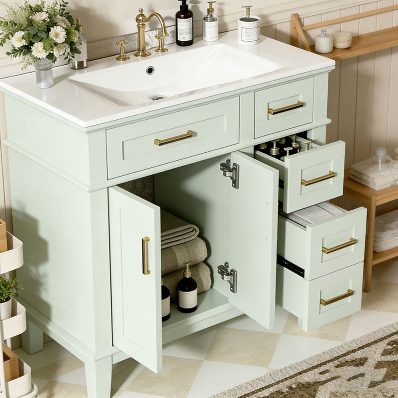 Meuble-lavabo moderne avec lavabo en céramique, 30 po + vert