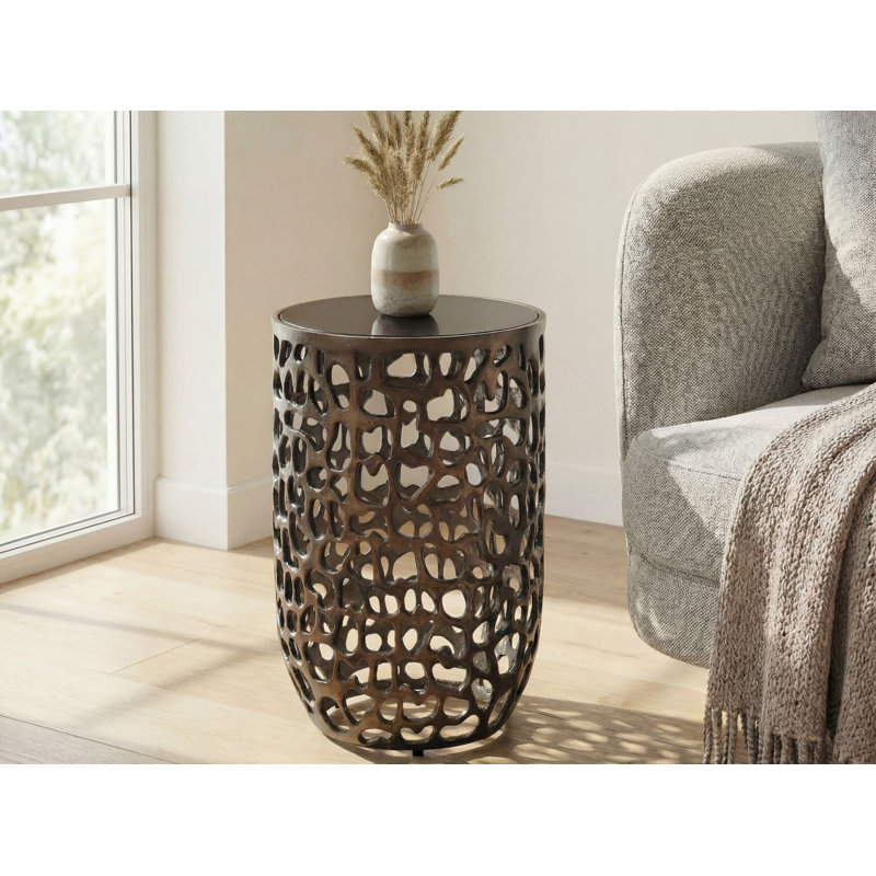 Black Glass Top Aluminium Side Table