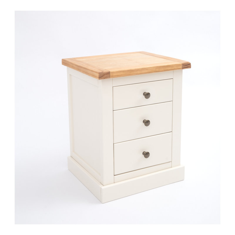 Clarke 45cm W Solid + Manufactured Wood Bedside Table, White/Antique Brass