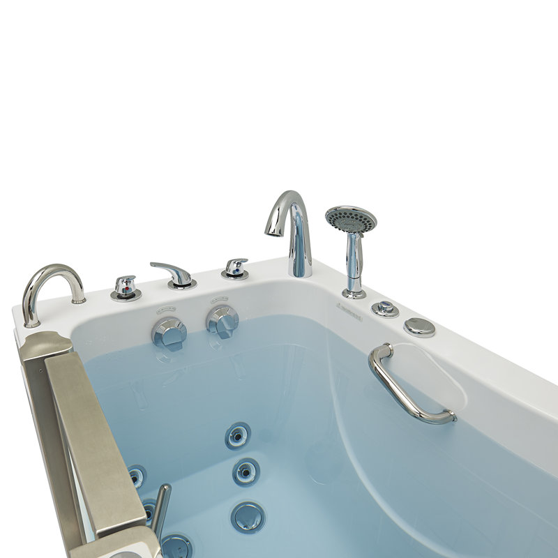 Ella Elite 30"x52" Acrylic Hydro Massage Walk-In Bathtub with Left Inward Swing Door, Heated Seat, 5 Piece Fast Fill Faucet, 2" Dual Drain