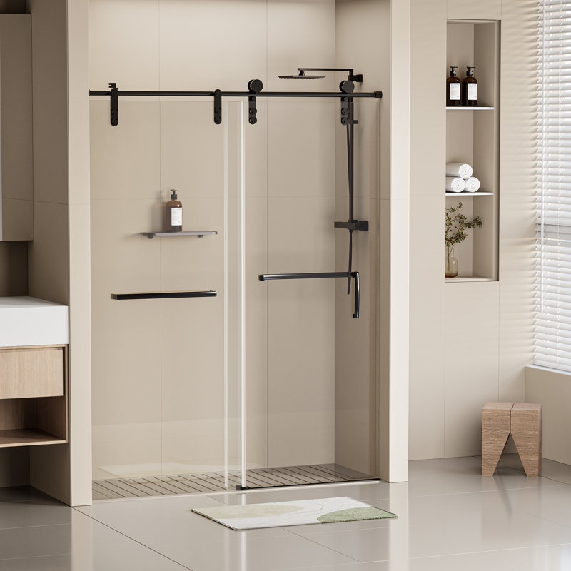 Porte de douche coulissante sans cadre | Verre trempé transparent et acier inoxydable | Élégance moderne pour les salles de bain contemporaines