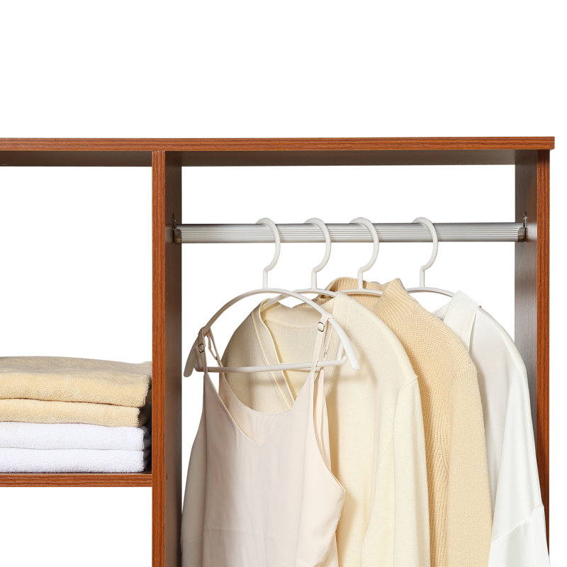 Riles Open Wardrobe on Wheels 3 Storage Shelves, Walnut