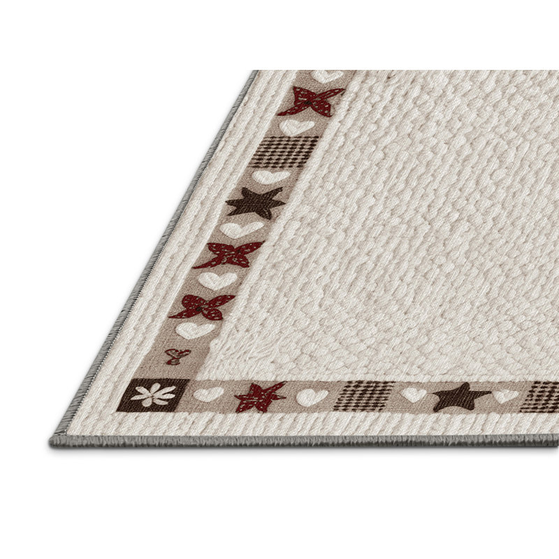 Washable White Farmhouse Farm Area Rug, Round 5'
