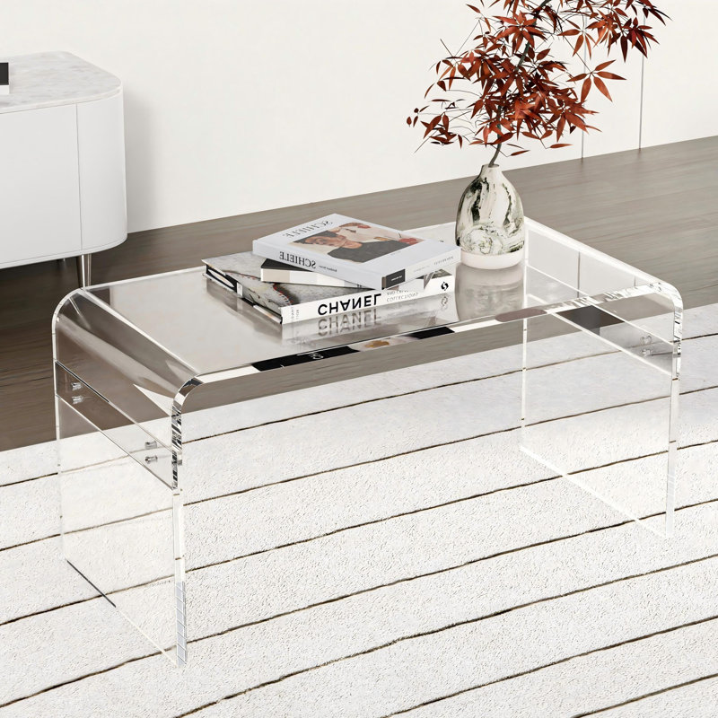 Table de bout moderne en acrylique mesail L 32 po x l 15 po x H 12 po Mesailup, H 17,29 po x L 33,01 po x l 7,86 po, Clair