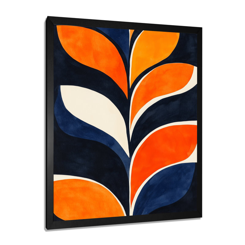 Motif de feuilles au coucher du soleil - Impression d'art mural encadrée sur le thème du feuillage, H 32 po x l 24 po