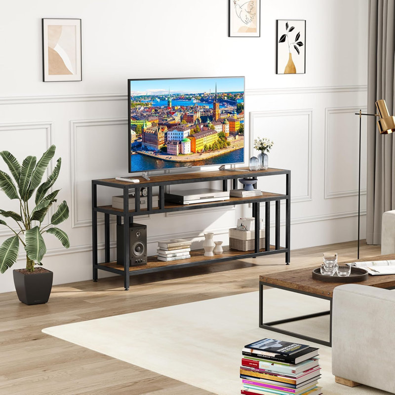 1 Mdf+iron Three-layer Iron And Wood Tv Cabinet, Brown, 57.90"