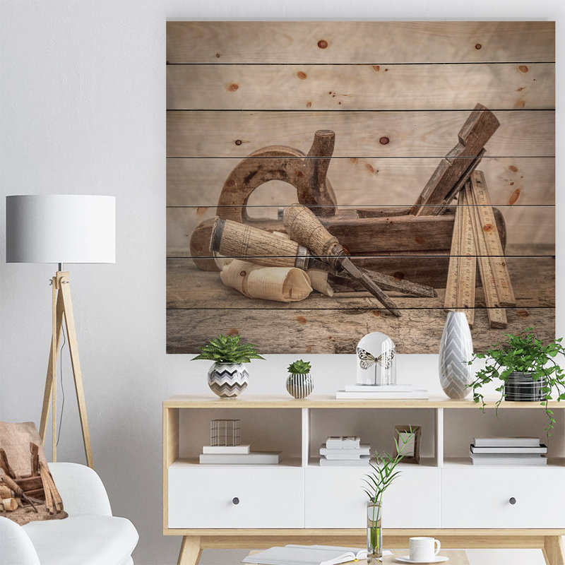 Outils de ciseau à bois VIntage - Photographie sans cadre sur bois, H 30 po x l 40 po x P 1 po