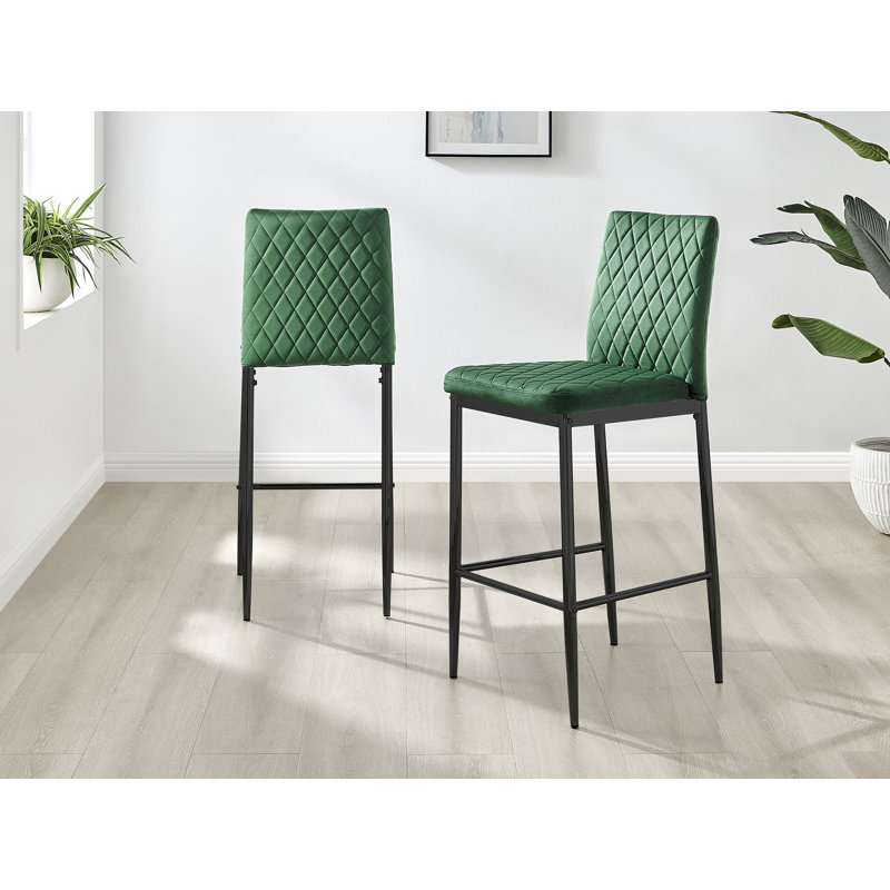 Kenesaw Luxury Breakfast Bar Stool in Quilted Design Velvet Leg - Modern Chic Kitchen, Green, Black