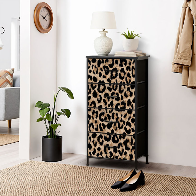 4 Drawer Dresser for Bedroom, Narrow Chest of Drawers, Wooden Top and Study Iron Frame 18"x37.5"-(WxH)