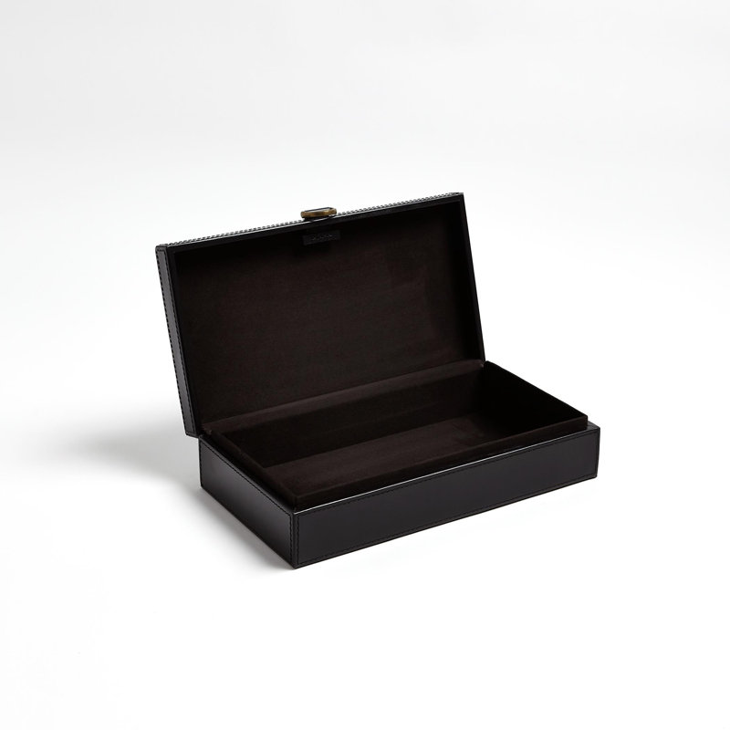 Marbled Leather D Ring Box, 3.25" H x 9" W x 17" D, Black