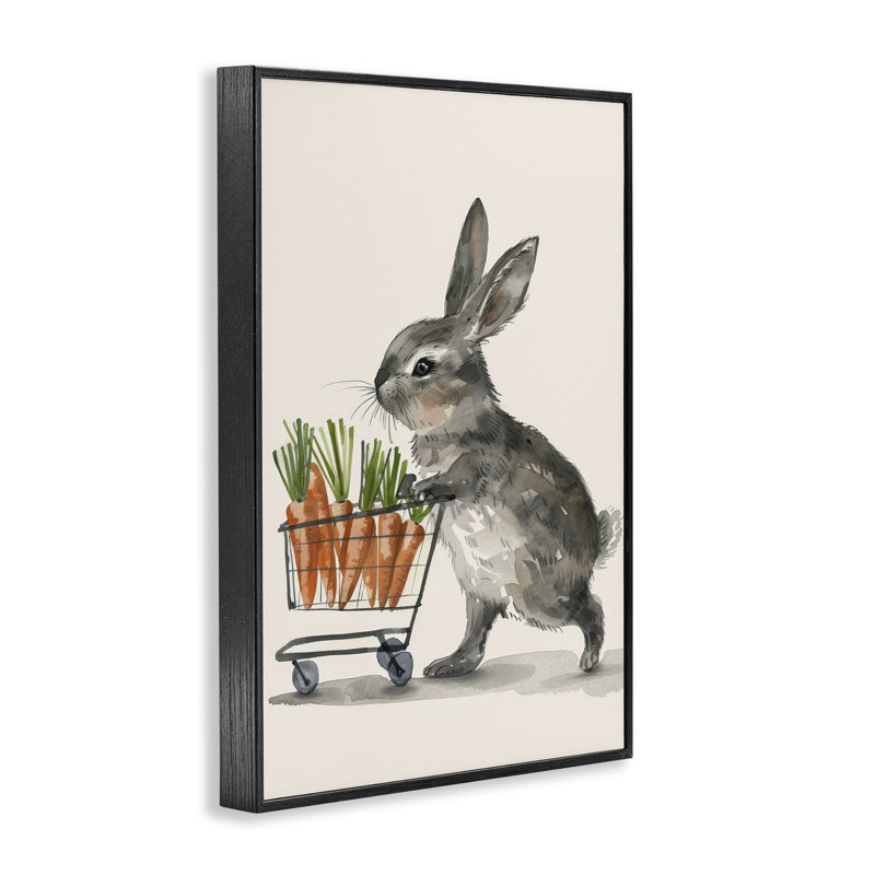 «Bunny with Carrots» par Petals Prints Design, H 30 po x l 20 po, Giclée encadrée noir minuit