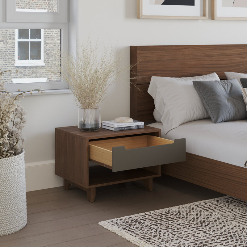Ensemble de chambre à coucher avec lit plateforme 2 pièces Elnaz, Brun / gris, Grand