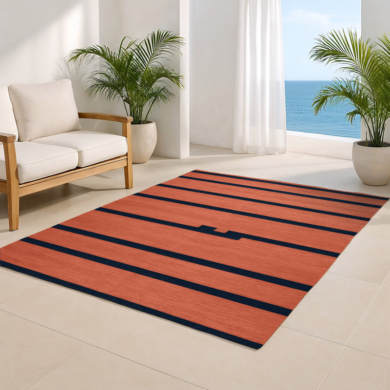 Tapis intérieur / extérieur rose HorizontalStripes, Rectangulaire 8 pi x 10 pi