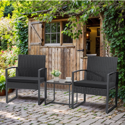 Beoll 3 Pieces Patio Bistro Sets Outdoor Wicker Furniture Sets Modern Rattan Chair Conversation Sets with Coffee Table for Yard and Bistro by Wrought Studio
