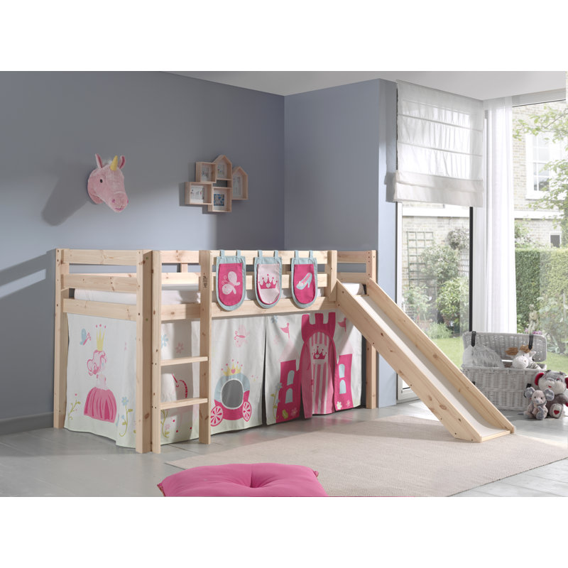 Pino European Single (90 X 200 Cm) Loft Bed with Built-in Ladder Included, Beige
