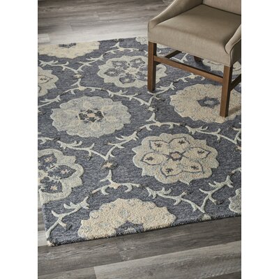 Ramona Floral Handmade Hand Tufted Blue/Multicolor Wool Rug -  Alcott HillÂ®, BC097CFA527045F3B0C98328AB6718C4