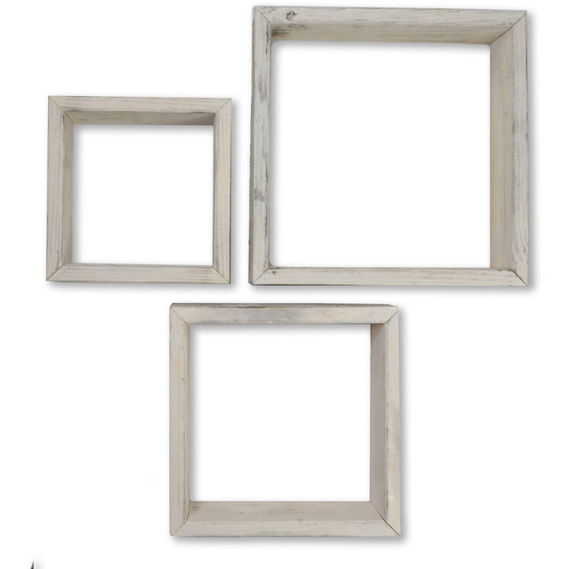 Ensemble de 3 tablettes murales Vintage Farmhouse Shadow Box, Blanc craie cendré
