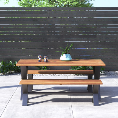 Anglers Park 6 - Person Acacia Solid Wood Patio Dining Set Rectangular Table