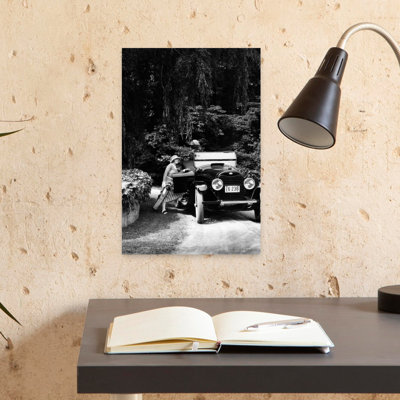 1920S Woman Getting Into Passenger Side Of Car Carrying Golf Bag In Wooded Area Classic Retro Vintage Portrait Summer Wall Art