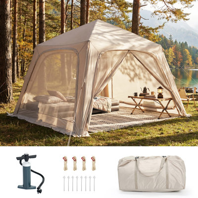 Easy Setup Inflatable Hot Tent, Waterproof Blow Up Tent with Stove Jack & Hand Pump, Durable Oxford Air Glamping Tent