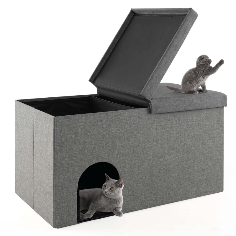 Tucker Murphy Pet™ Cat Litter Box Enclosure Hidden Furniture Cat Washroom Shoe Storage Bench Grey