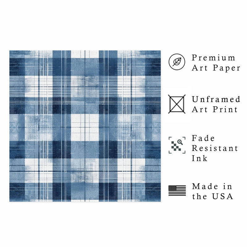 Abstract Blue Plaid Pattern I Modern Unframed Art Print, 16" H x 16" W
