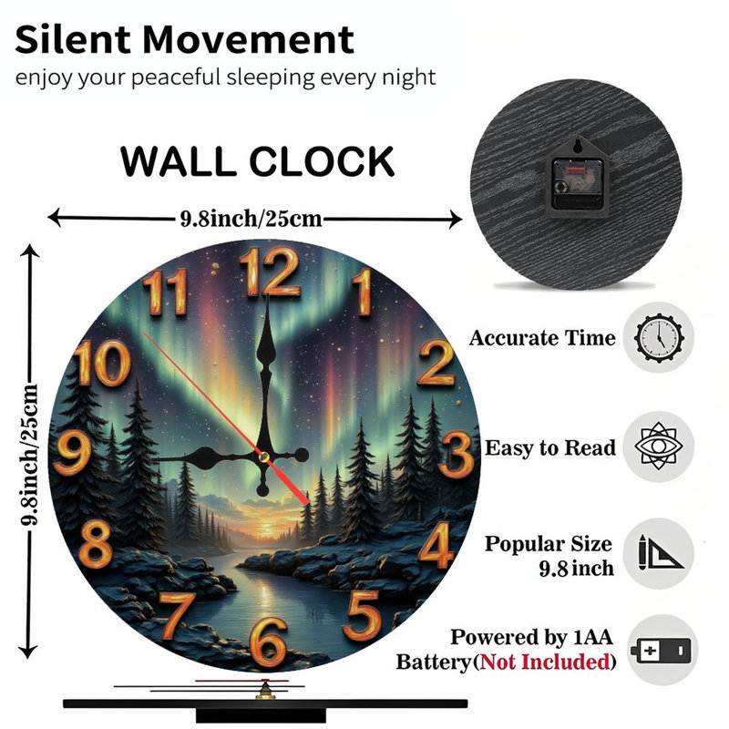 Horloge chiffres Northern Lights Forest