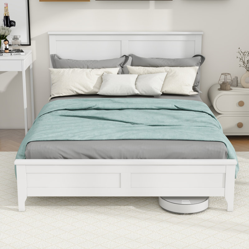 Lit plateforme en bois massif Ghiwa, Double, Blanc