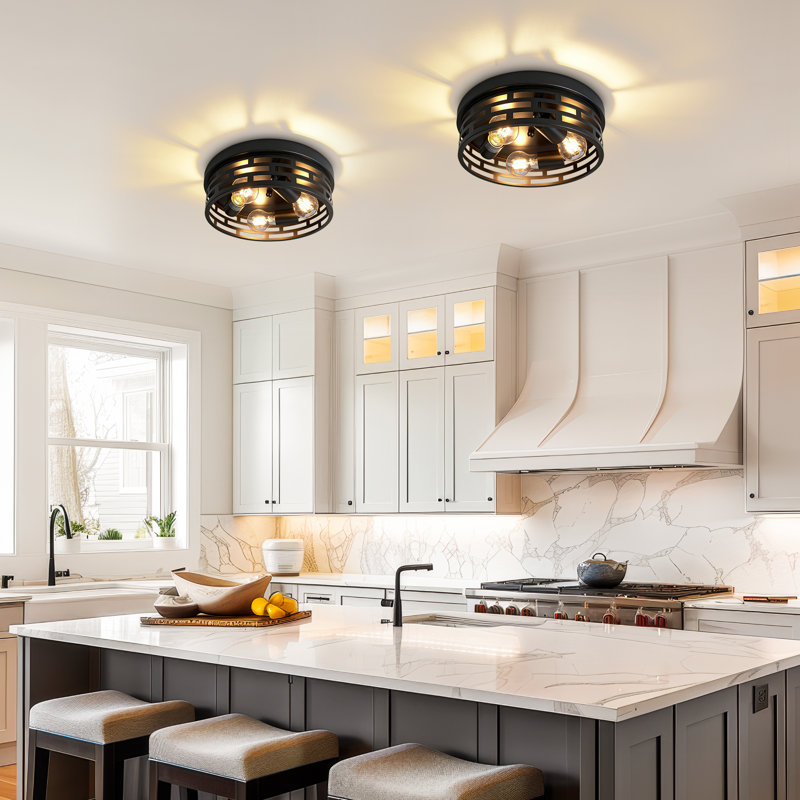 2-pack Modern Parallel Grid Black Metal 3-light Flush Mount Ceiling Light(bulb Not Include)