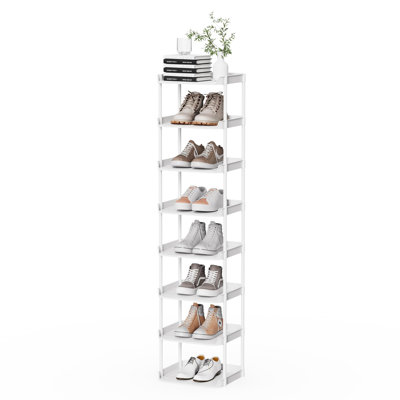 8 Tier Narrow Shoe Storage Rack, Compact Single Shoerack Stand For Slim Space