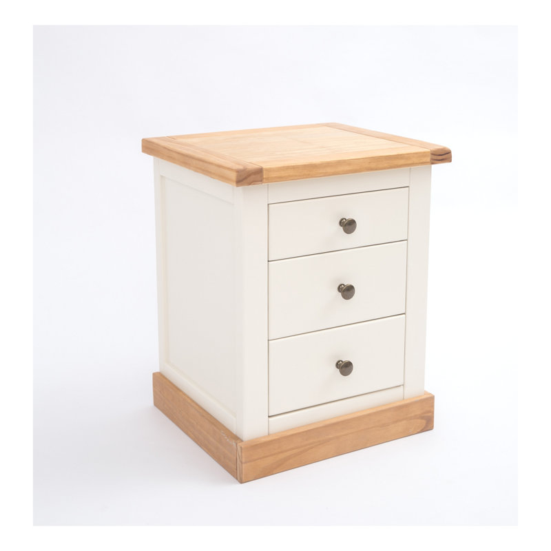 Calvin 45cm W Solid + Manufactured Wood Bedside Table, Brown/Off White/Antique Brass