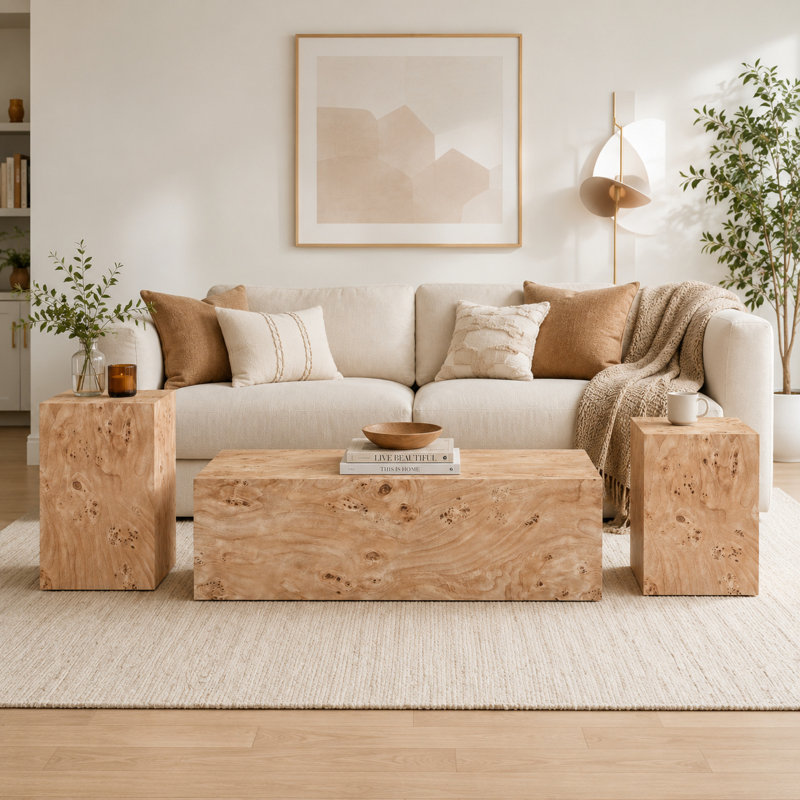 Table de bout 19,7 po de hauteur rectangulaire en bloc de grain de bois, sans assemblage